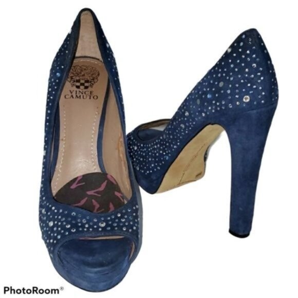 Vince Camuto Heels Shoes Pumps PLATFORMS Navy Peep Toe WOMEN'S WOMAN'S SIZE 9.5 - Picture 3 of 16